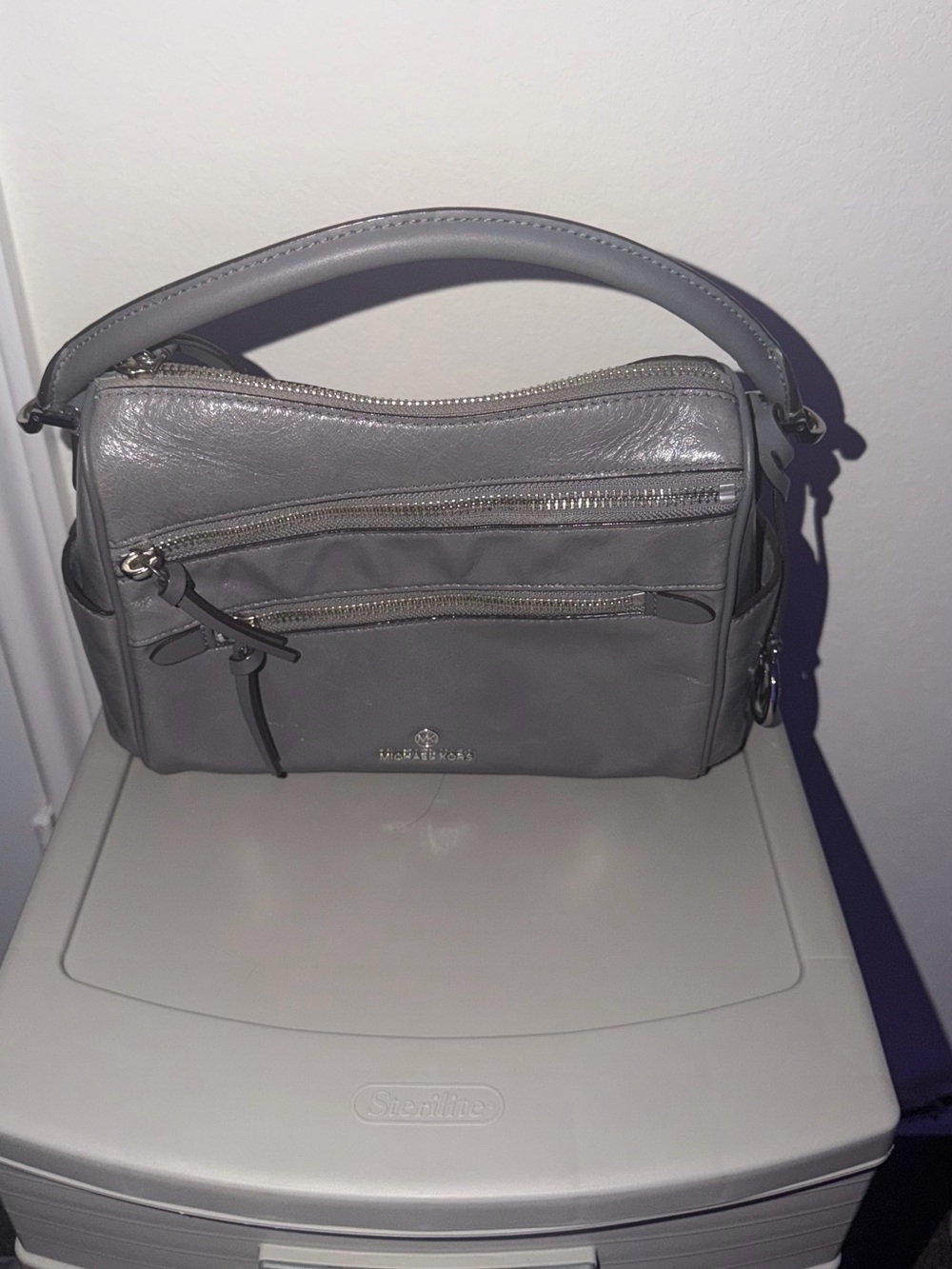 Michael Kors Gray Leather Handheld Shoulder Bag
